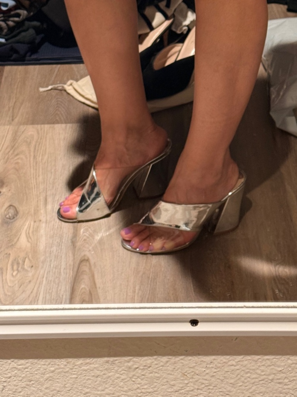 Metallic silver Women’s Block Heel Mules - Picture 4 of 9